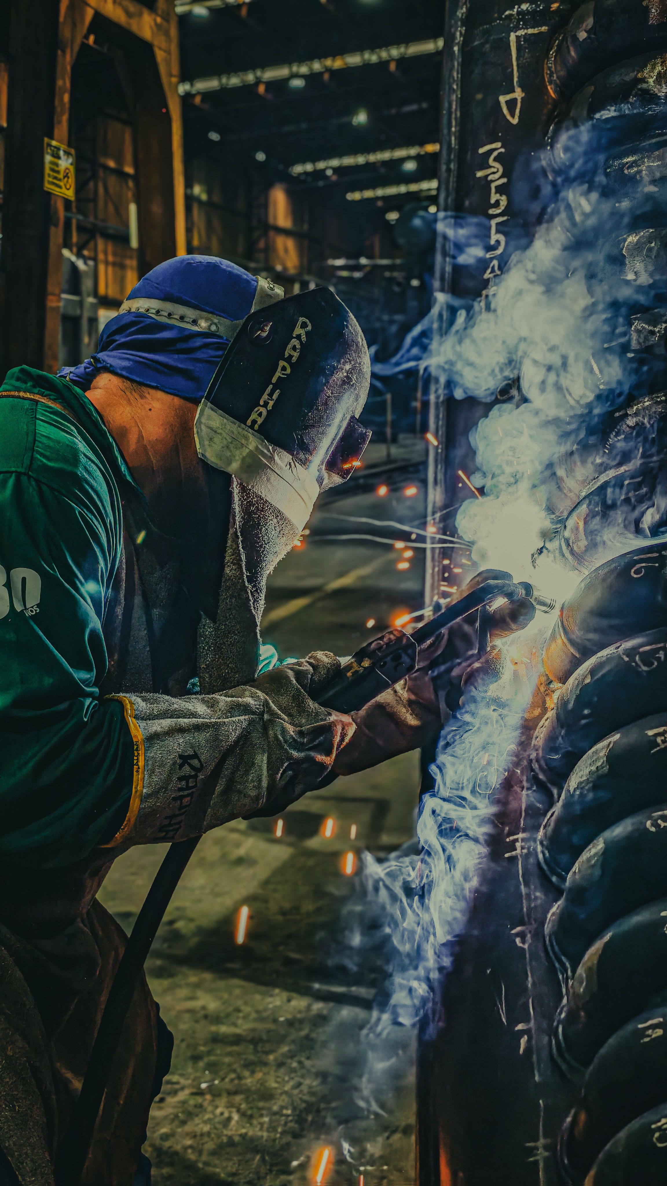 Professional welding work in progress